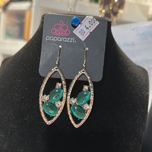 Paparazzi #162 green and silver earrings